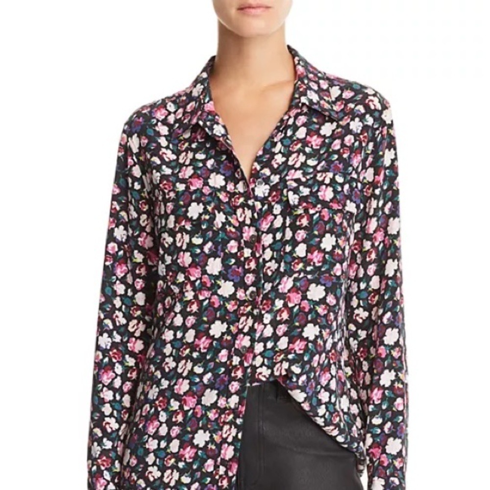 EQUIPMENT Slim Signature Floral Shirt ButtonUp Blouse Collared 100% Viscose Silk
